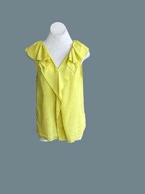 Gianetta Yellow V Neck Ruffle Front Sleeveless Top Size XL